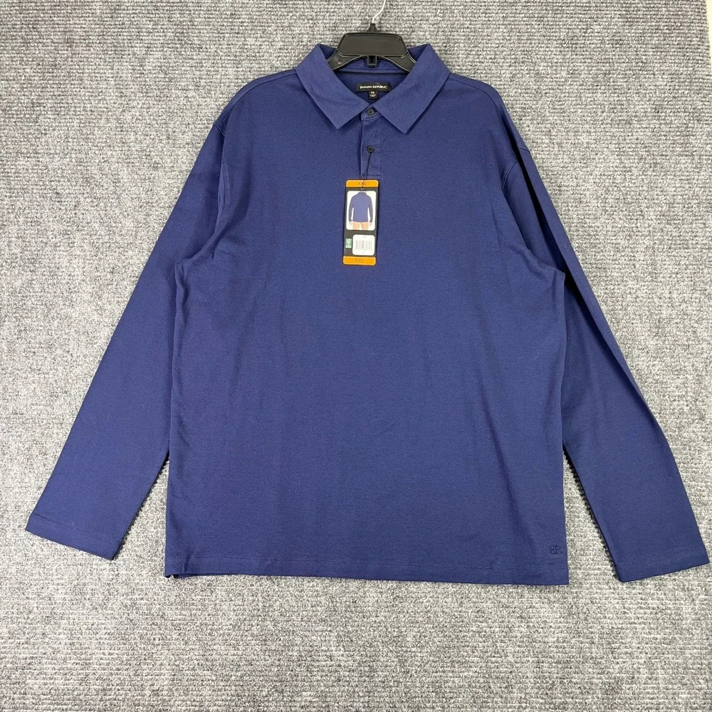 Banana Republic Luxe Touch‎ Business Casual Polo Shirt Mens XXL Blue Long Sleeve